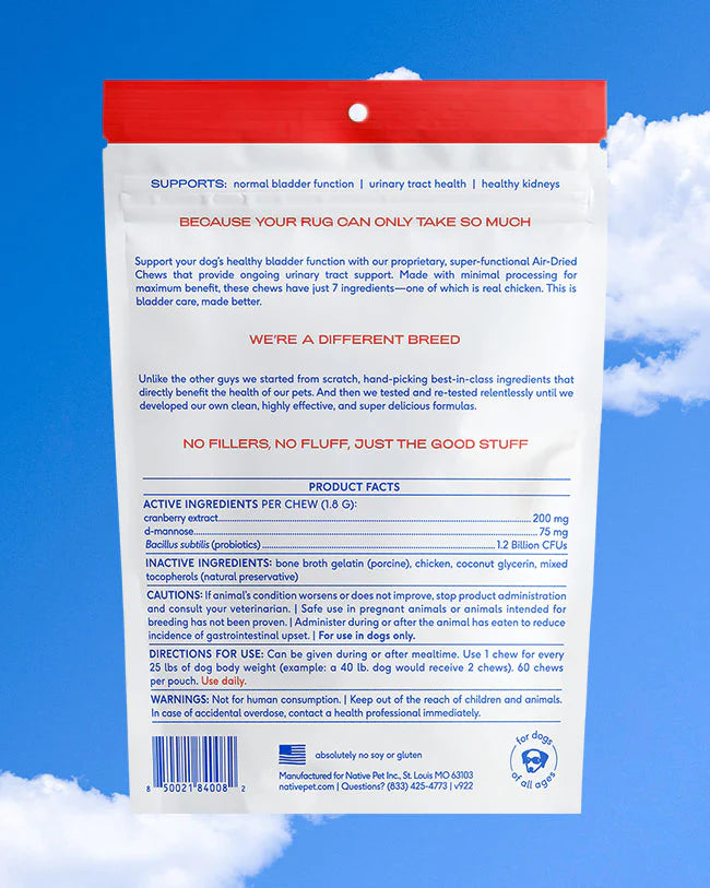Native Pet Air Dried Chicken Chews Bladder Supplement (1.9 OZ Bag)