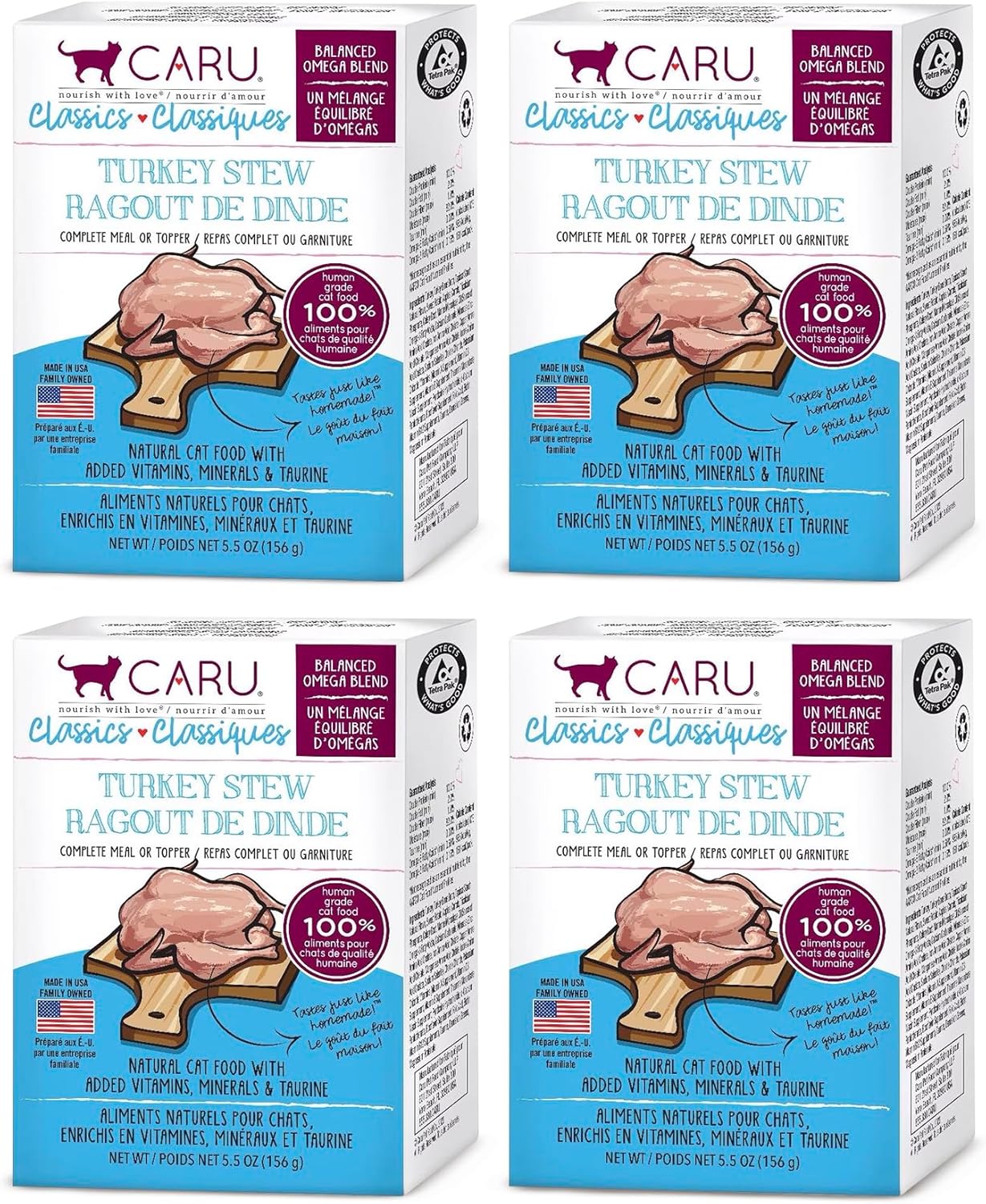 Caru - Classics Turkey Stew for Cats - Healthy Functional Wet Cat Food or Food Topper - Balanced Omega Blend - 5.5 oz Cartons - Pack of 4
