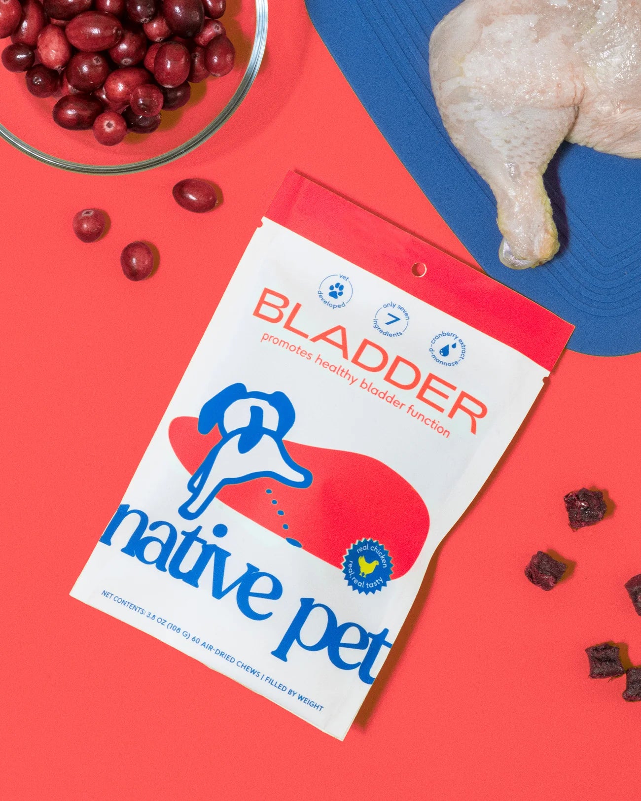 Native Pet Air Dried Chicken Chews Bladder Supplement (1.9 OZ Bag)