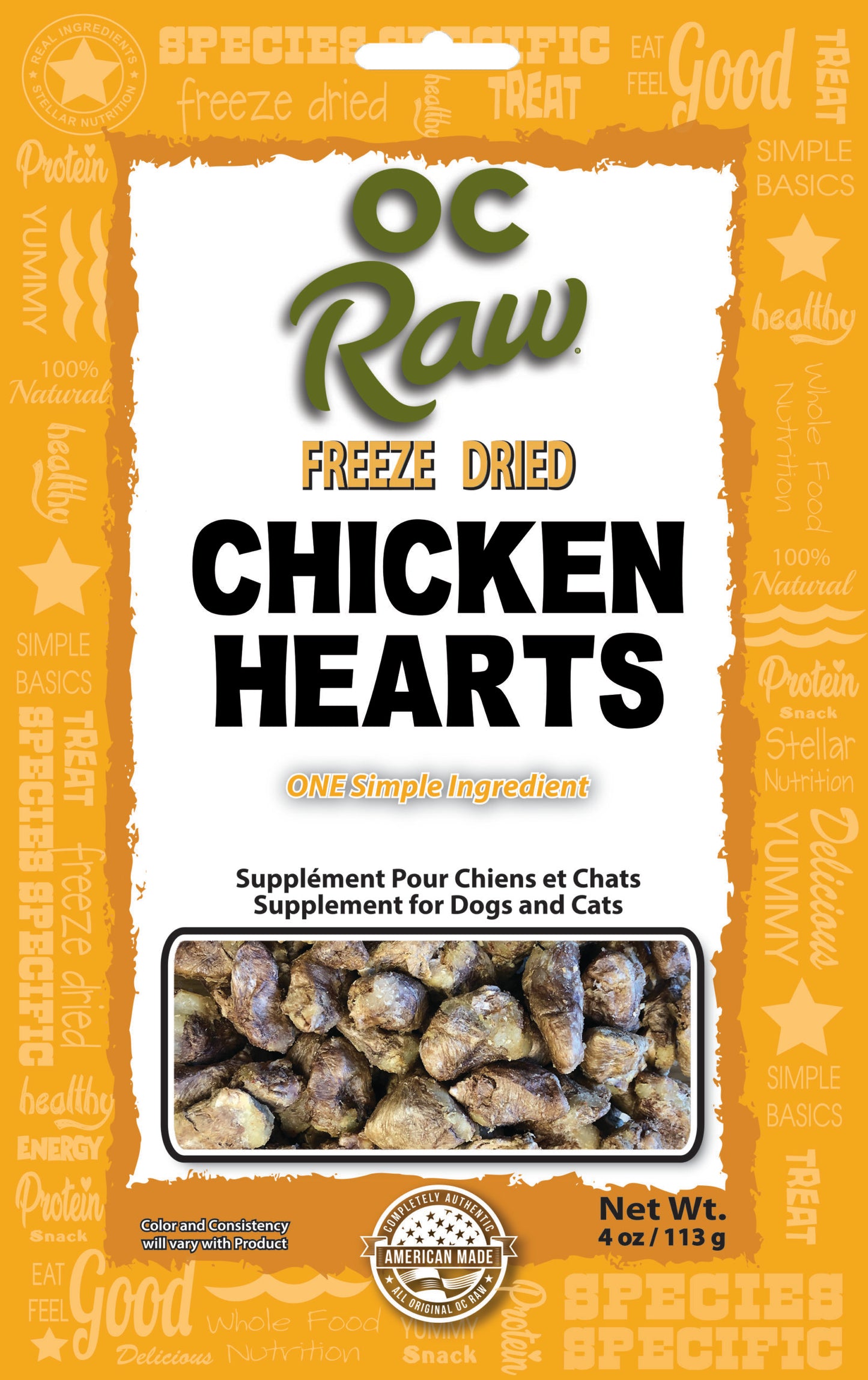 OC Raw Freeze Chicken Hearts Cats,Dog (4 OZ Bag)