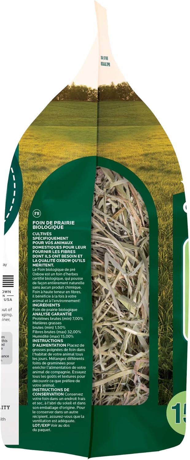 Oxbow Animal Health Organic Meadow Hay, For Rabbits, Guinea Pigs, And Small Pets, Grown In The USA, Farm Fresh, (15 OZ Bag)