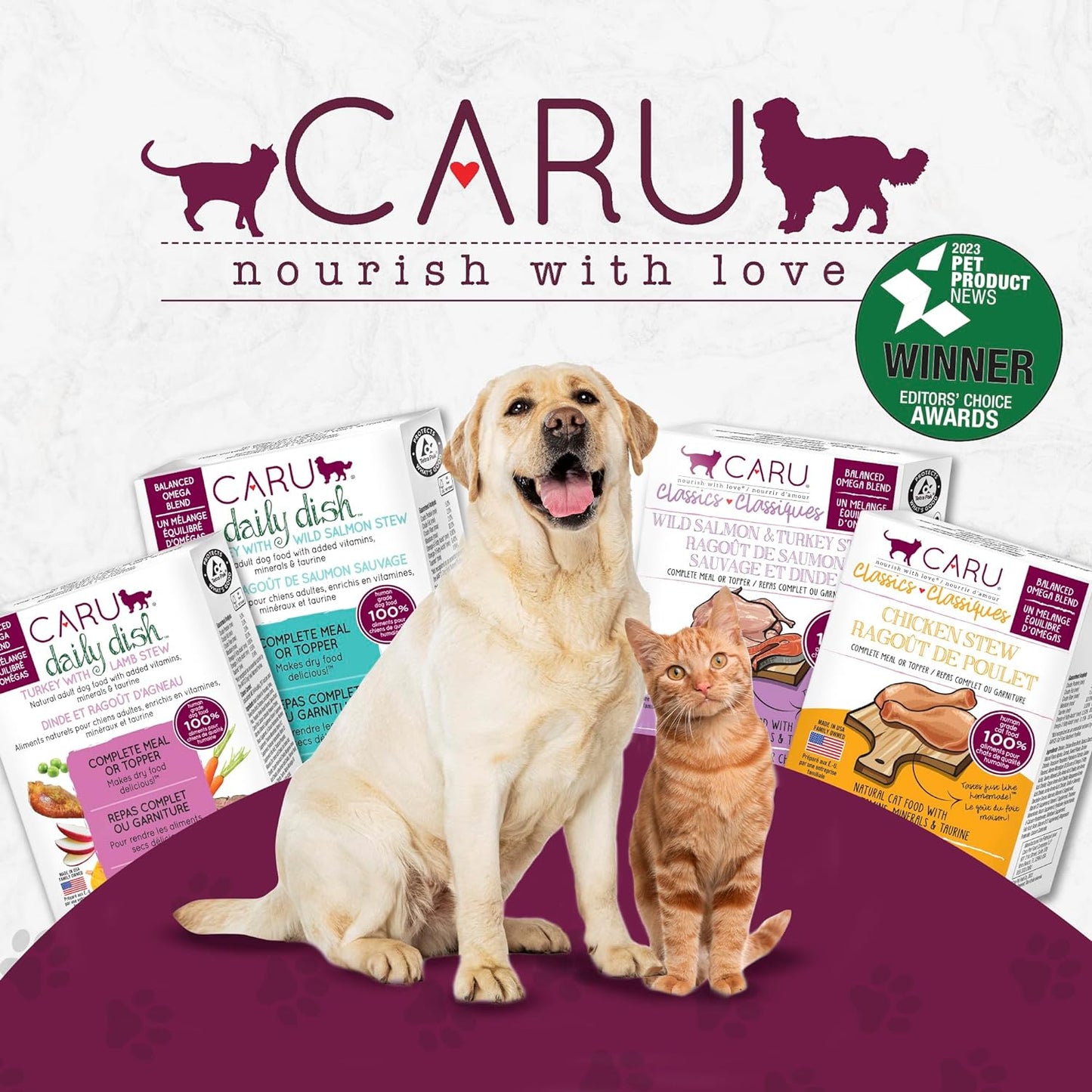 Caru Cat Wet Food Classics Wild Salmon&Turkey Stew Healthy Functional Topper Balanced Omega Blends(5.5 oz Cartons)