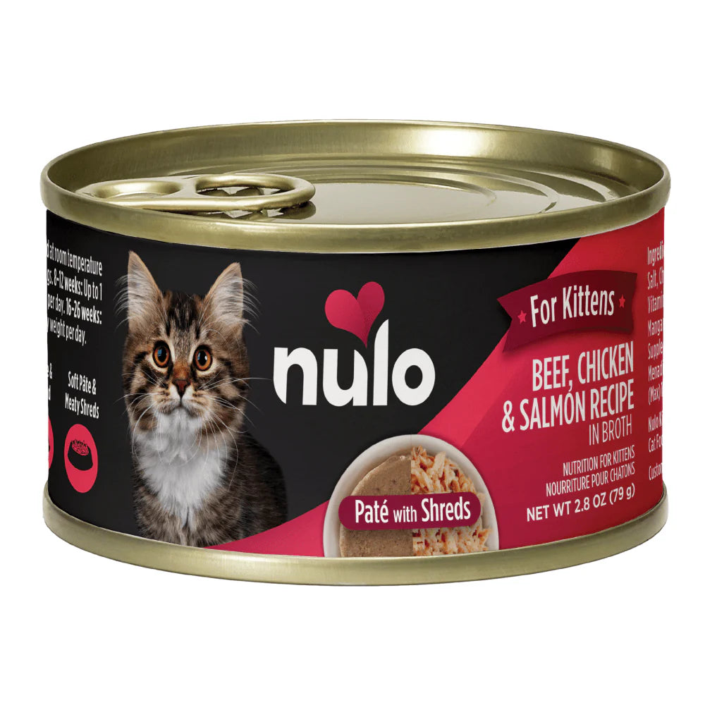 Nulo Kitten Beef & Chicken & Salmon in Broth Pate With Shreds (2.8 OZ Canned)