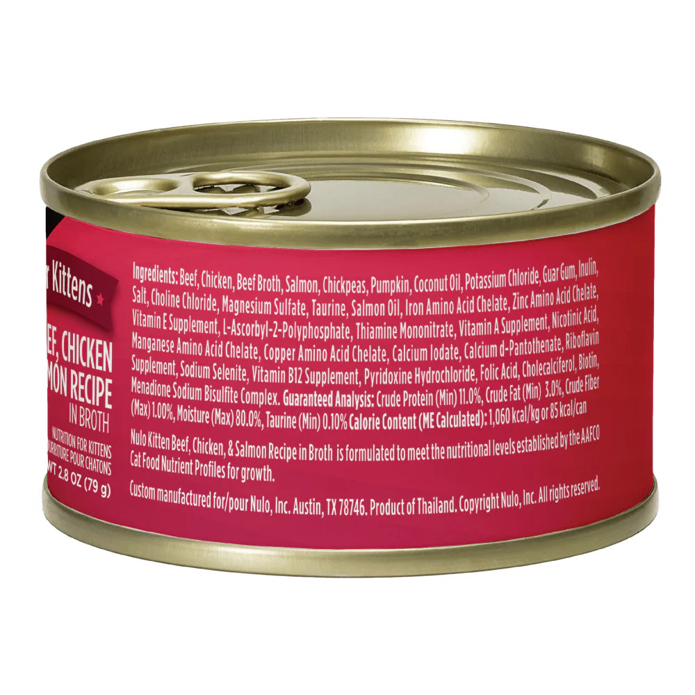 Nulo Kitten Beef & Chicken & Salmon in Broth Pate With Shreds (2.8 OZ Canned)