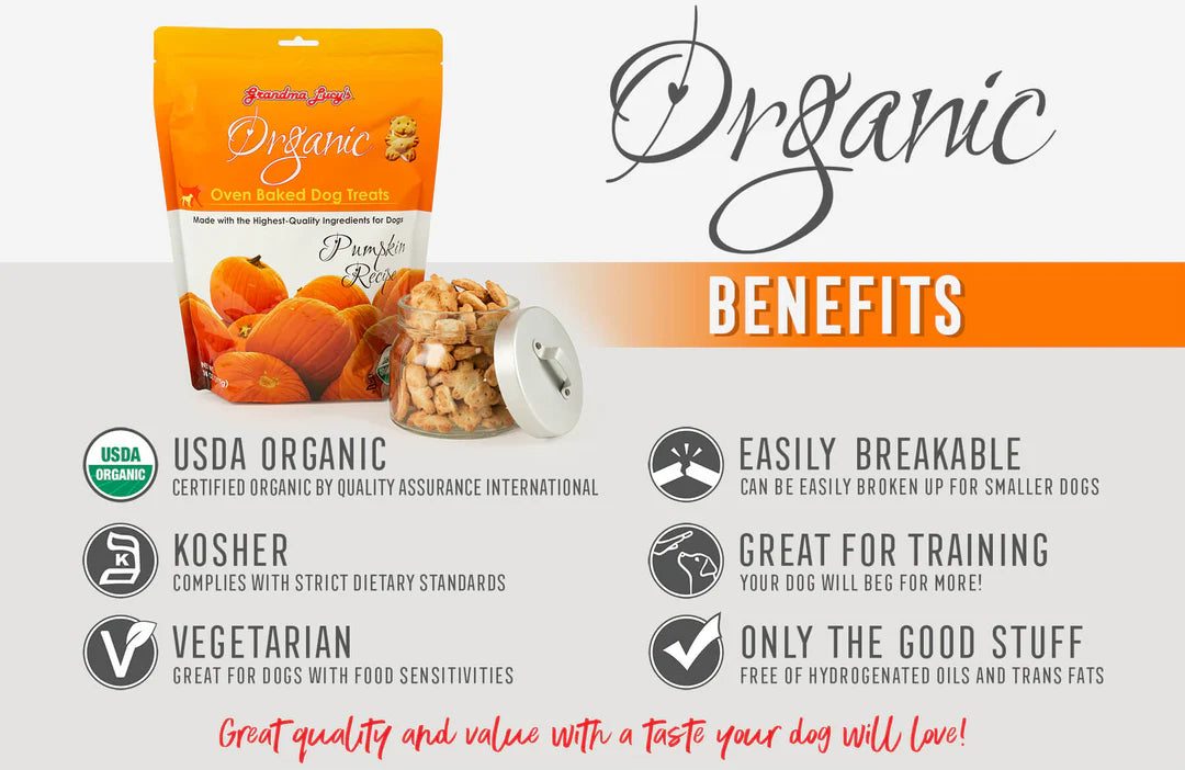 Grandma Lucy Organic Pumpkin Oven Baked Dog Biscuit Treats (14 OZ Bag)