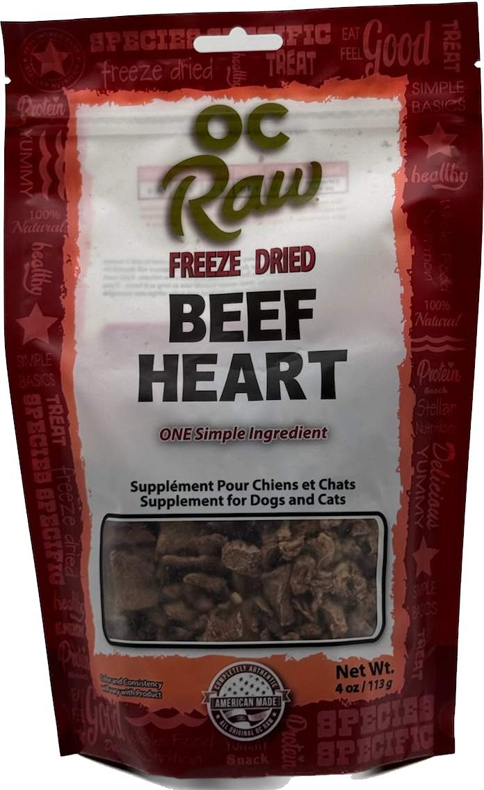 OC Raw Beef Heart Freeze Dried Dog, Cat (4 OZ Bag)