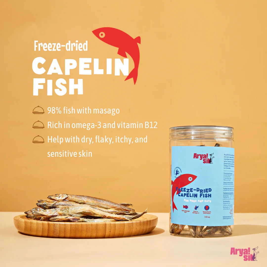 Arya Sit Freeze Dried Capelin Dog,Cat (4 OZ Jar)