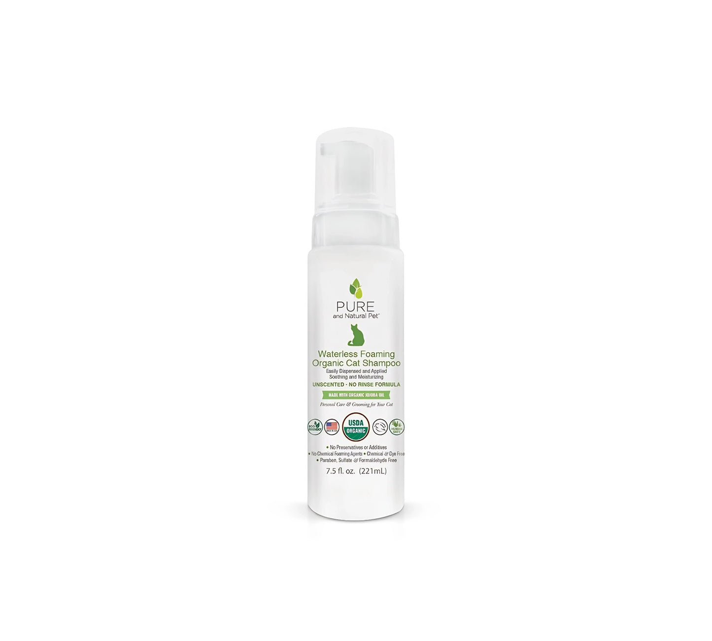 Pure and Natural Pet Organic Waterless Foaming Cat Shampoo(7.5 FL OZ Bottle)