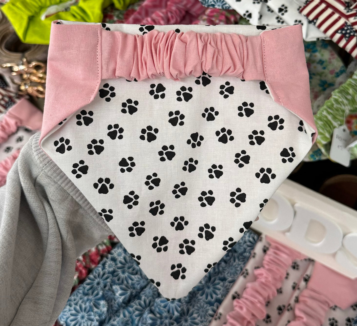Pink Paw Print Reversible Scrunchie Bandanna