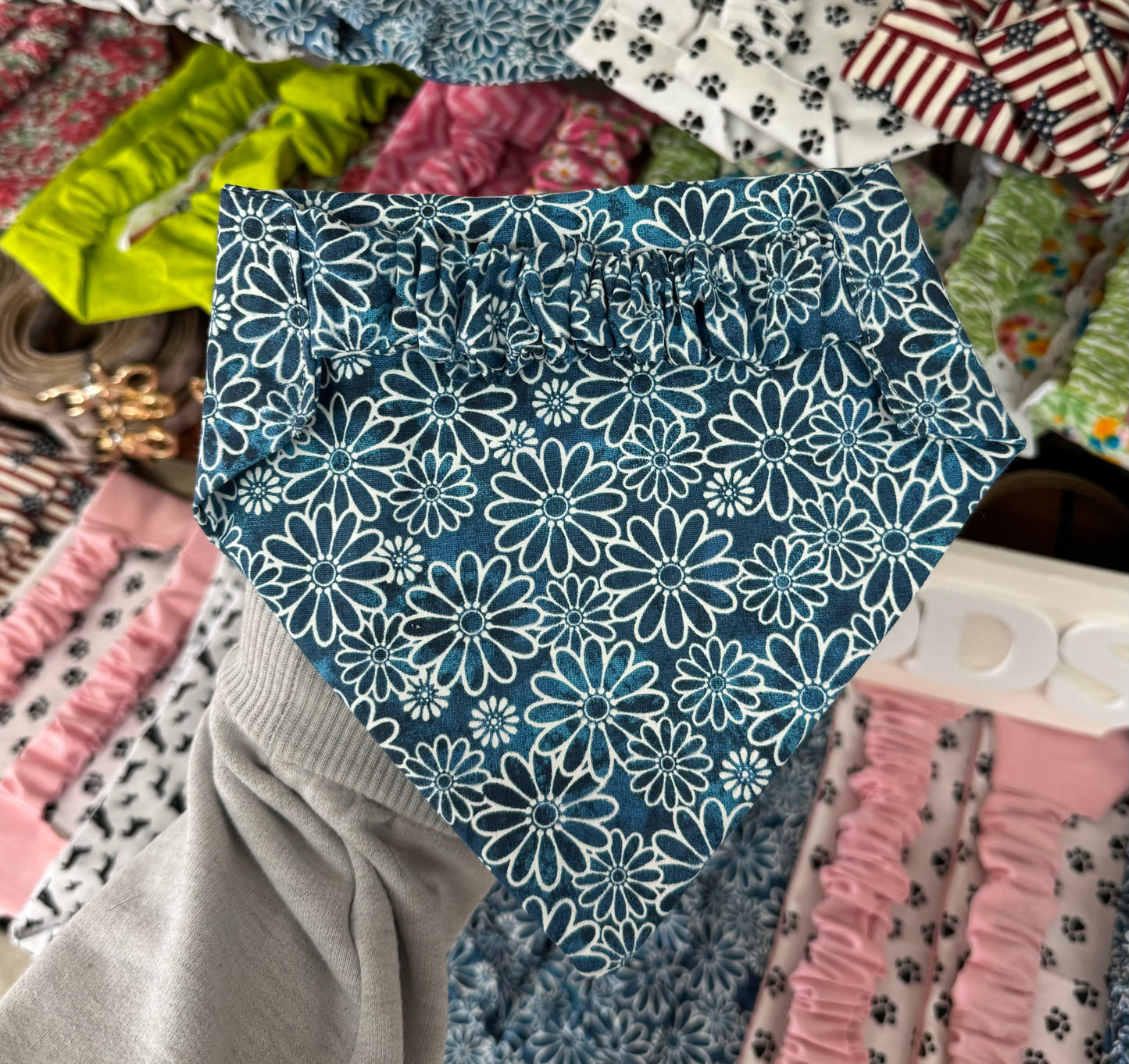 Blue Flower Scrunchie Bandanna