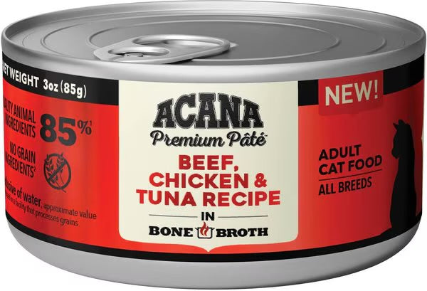 Acana Cat Grain Free Beef & Chicken & Tuna in Bone Broth                  (5.5 OZ Canned)