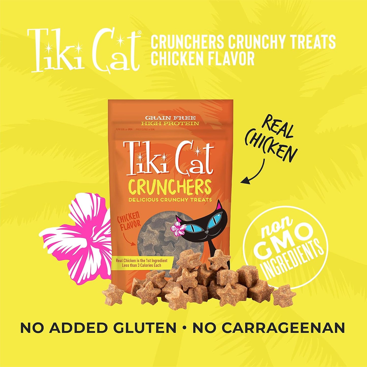 Tiki Cat - Crunchers Dry Cat Treats, Chicken Flavor, Low-Calorie Grain-Free Crunchy Snack, For Adult Cats, 2 oz. Pouch