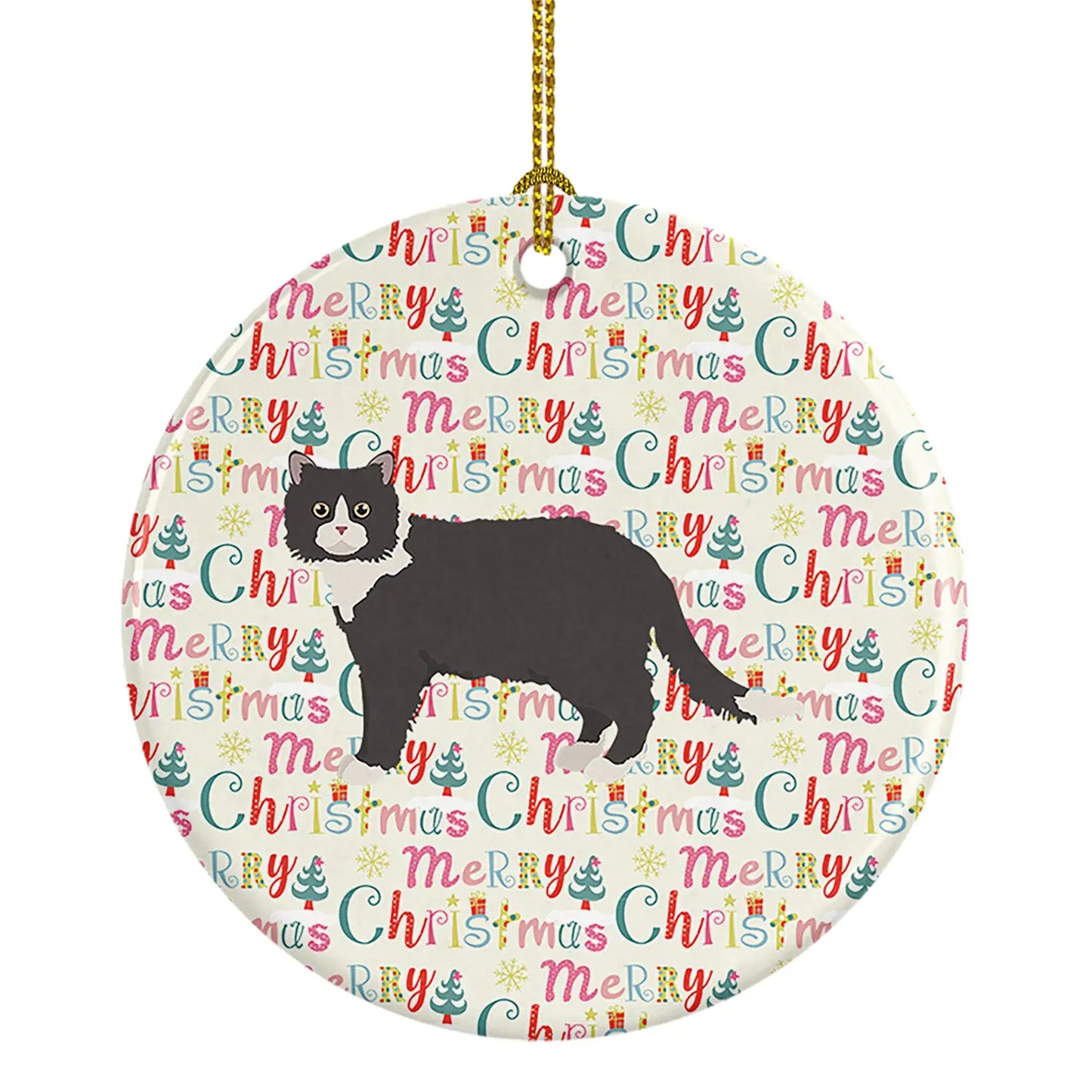 Poodle Cat Christmas Ceramic Ornament