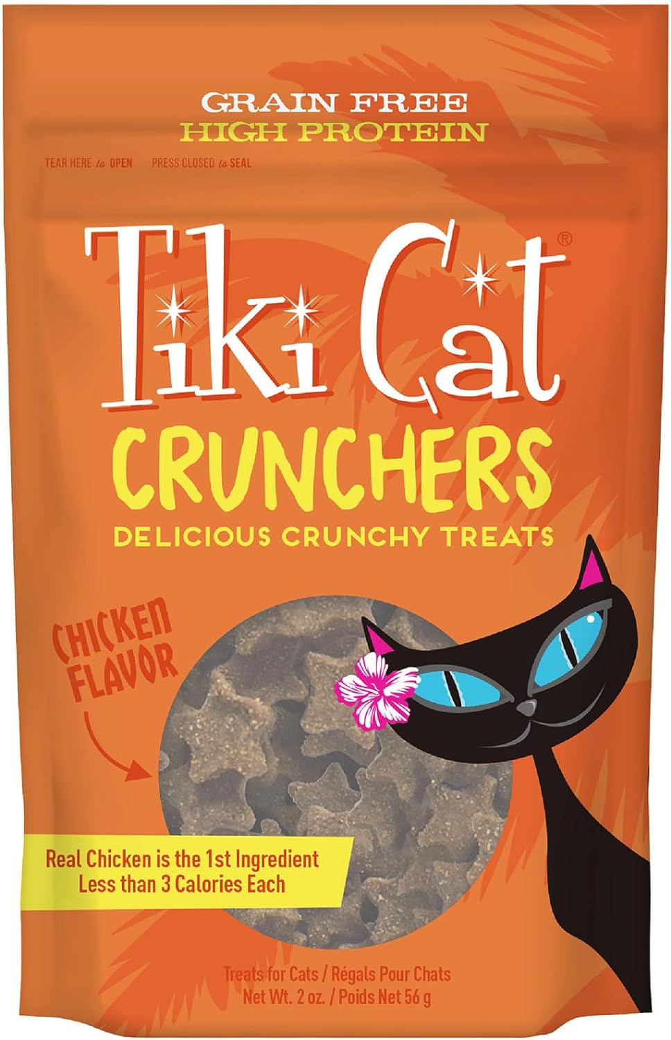 Tiki Cat - Crunchers Dry Cat Treats, Chicken Flavor, Low-Calorie Grain-Free Crunchy Snack, For Adult Cats, 2 oz. Pouch