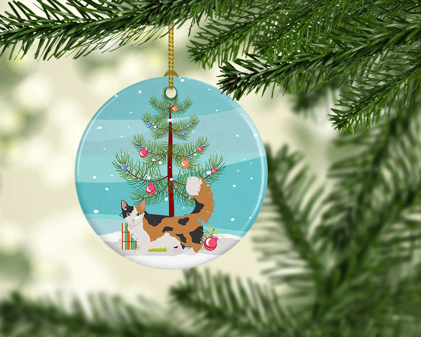 Skookum Cat Christmas Ceramic Ornament