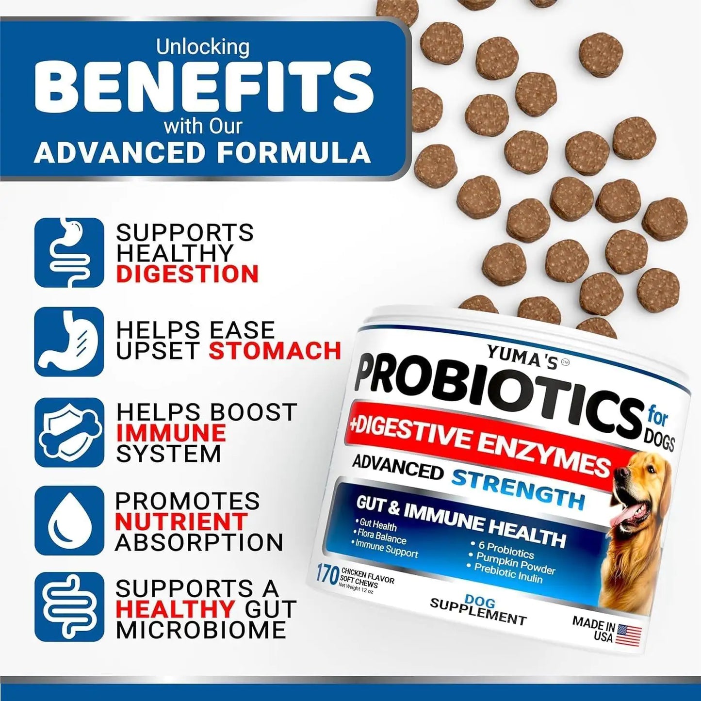 2 Pack Probiotics for Dogs and Digestive Enzymes Dog Probiotics Treats 340 Chews