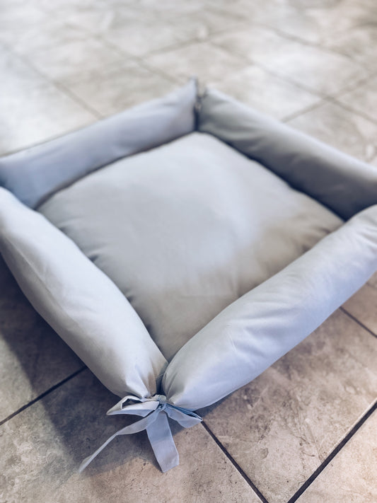Luxury Hand Sewn Gray Plush Dog Bed