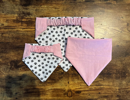 Pink Paw Print Reversible Scrunchie Bandanna